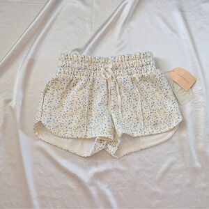 New Blogilates Women's Marshmallow Dolphin Shorts White Yellow Blue Floral XL